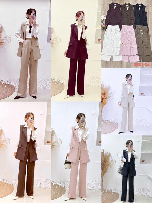 Long Sleeveless Blazer Wit Trousers Sets
